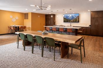 Regency park resident social lounge with kitchen & coffee bar  fully equipped kitchen and coffee bar, perfect for gathering, relaxing, and connecting.
